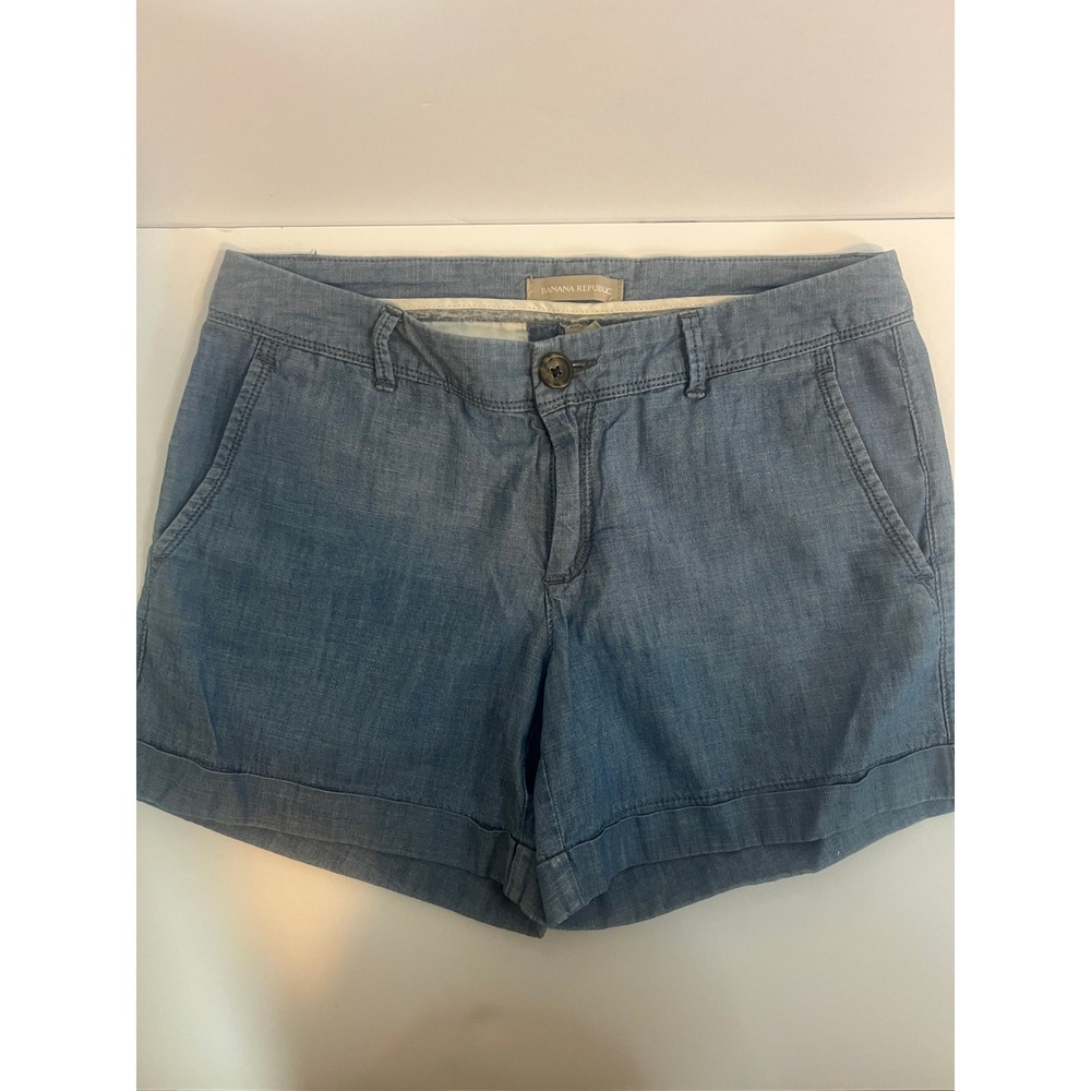 Banana Republic Womens Blue Chambray Linen Blend Cuffed Shorts Size 4